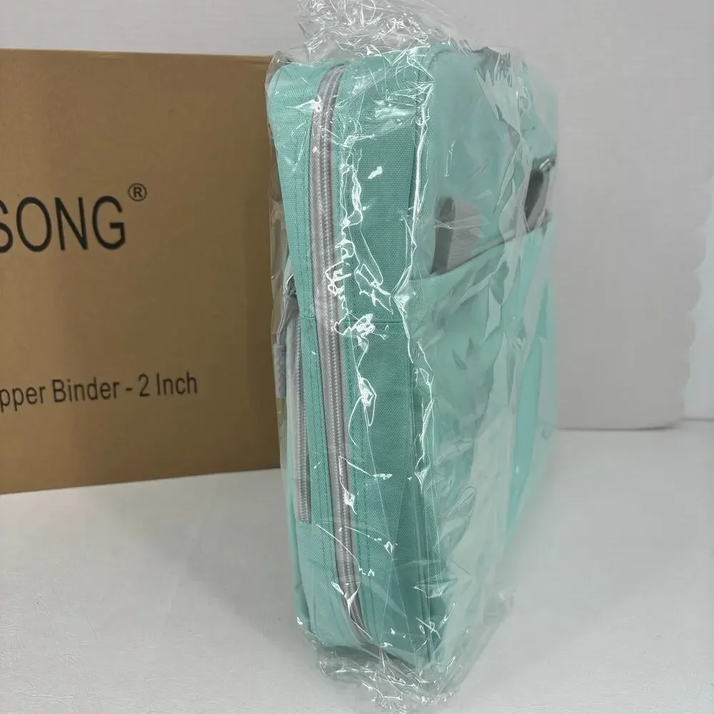 Losong 3 Ring Zipper Binder 2 Inch 500 Sheets Capacity Long Strap Mint Green